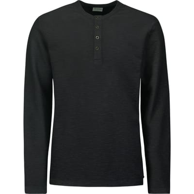 No Excess T-Shirt Long Sleeve Granddad Slub Melange Black (25150905 - 020)