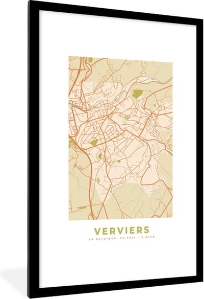 Fotolijst incl. Poster - Stadskaart - Kaart - Plattegrond - Vintage - Verviers - 80x120 cm - Posterlijst