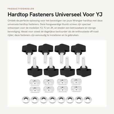 Dailygoods- Hardtop Bevestigingsmiddelen 8 Stuks - Duimschroeven/Moeren/Bouten - Geschikt voor YJ/TJ/JK - Zwart/Zilver - Hoogwaardige Metaal