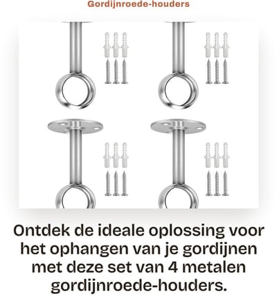 Dailygoods- Gordijnsteun Roestvrij Staal - Gordijnhouder - Gordijnhaakjes - Gordijnhaken metaal - Beugel - Geschikt voor 25 mm gordijnstangen - Gordijnhaak