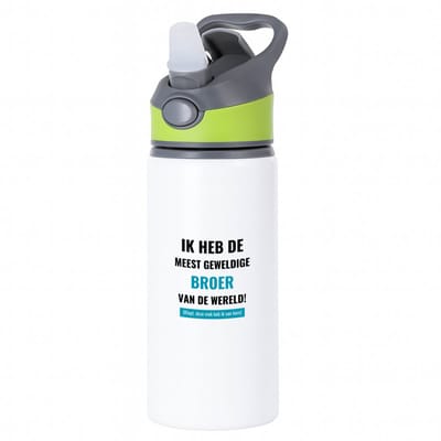Hacebo® - ik heb de meest geweldige broer van wereld (klopt, deze mok heb ik van hem) waterfles met rietje groen - de meest geweldigste broer - verjaardagscadeau - verjaardag - cadeau - cadeautje voor broer - water fles - 650ML