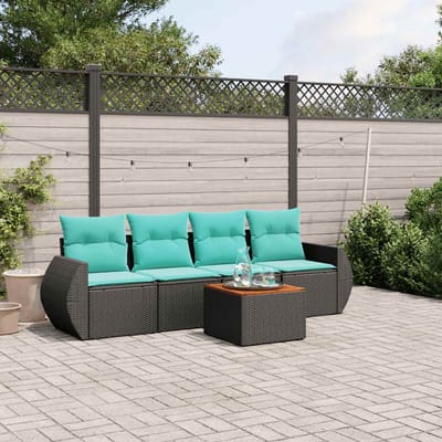 vidaXL - 5-delige - tuinbankset - met - kussens - van - zwart - polyrotan