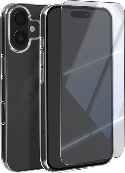 Mayaxess, Beschermingspakket Geschikt voor Apple iPhone 16 Plus Zacht omhulsel en gehard glas, Transparant