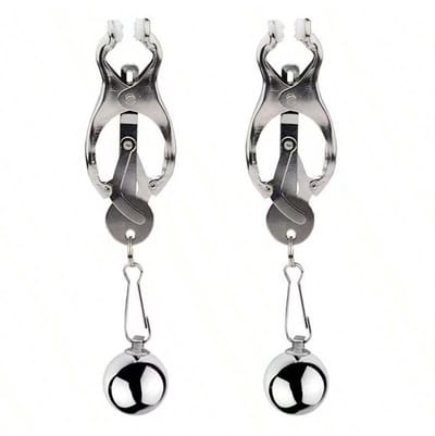 Oneay Tepelklemmen met Ketting – Verzwaarde Tepelklemmen met Bel – BDSM Lichaamsklemmen voor Vrouwen en Mannen – Niet-Piercing Body Sieraden – Verstelbare Nipple Clamps met Gewicht Ballen – Erotische Accessoires voor Stellen (Zilver)