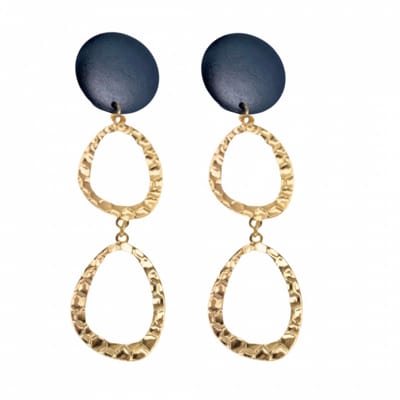 Clip oorbellen -Merel -goudkleurig -zwart hout- geen gaatje- Charme Bijoux