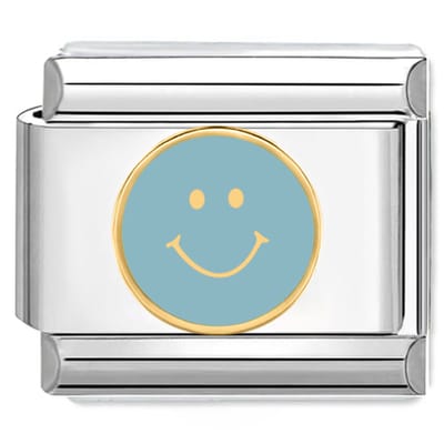 Quiges - Schakel - Bedel - 9mm - charms - Blauw Smiley - Geschikt voor - armband - Schakelarmband - italy bedels armband