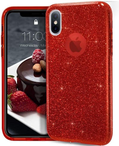 Geschikt voor Apple iPhone XS Max hoesje - Rood - Glitter - Soft TPU