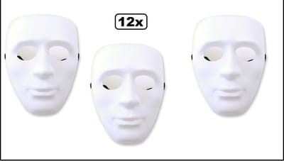 12x Luxe Grimeermasker face wit - Grimeer masker thema feest decoratie festival