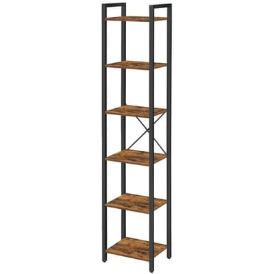 Ochama Boekenkast met 6 Niveaus, Opbergrek voor Kantoor, Studeerkamer, Woonkamer en Slaapkamer, 30 x 40 x 187,5 cm, Industri毛le Stijl, Rustiek Bruin