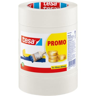 Voordeelset van 5x stuks afplaktape/schilderstape 30 mm x 50 m - Verf afplakband/tape - Maskeertape - Tesa Masking tape