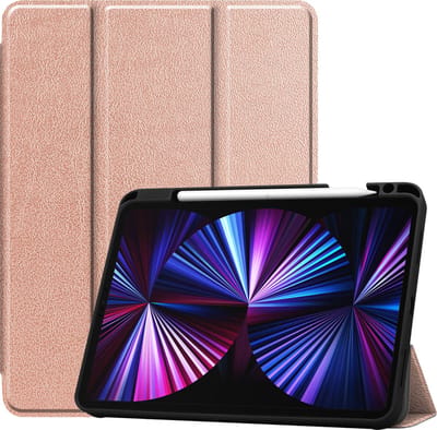 Hoesje - Geschikt voor Apple iPad Pro (2021) - 11 inch - 3e generatie - Dun & Stevig - Trifold Bookcase - Hard Cover Case - Met Uitsparing Geschikt voor Apple Pencil - Hardcover Book - Tablet Hoes - Rosé goud