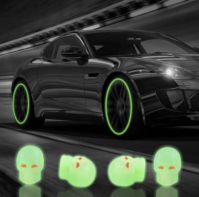 Glow in the dark - Ventieldoppen - Doodshoofd - Groen - 4 Stuks - Auto ventieldoppen - Scooter ventieldoppen - Brommer ventieldoppen - Motor ventieldoppen - Mountainbike ventieldoppen - Halloween
