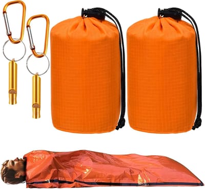 MDUG Waterdichte Outdoor Slaapzak - Draagbare Uitrusting - Oranje - 2-delige Set - Geschikt voor avontuurlijk kamperen, wandelen en extreme uitdagingen - Kan ook gebruikt worden als picknickkleed - Multifunctionele warme deken
