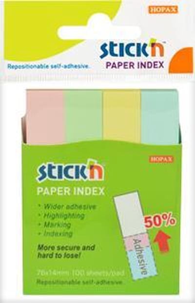 Stick'n Index Notes - Markeerstroken - Index Tabs - 76x14mm - 4x Verschillende Kleuren - 400 Memoblaadjes