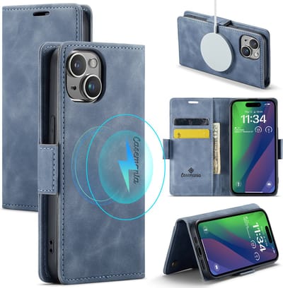 Casemania Hoesje Geschikt voor Apple iPhone 15 Shadow Gray - Portemonnee Book Case - Geschikt voor MagSafe