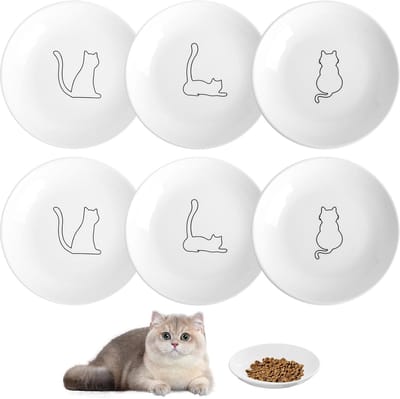 Omgoods - Set van 6 Platte Kattenbakken met Antislip Voeding Kom