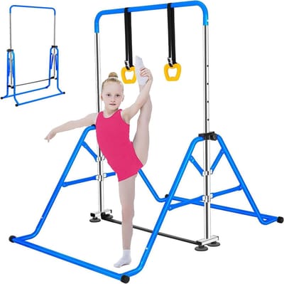 Verstelbare Gymnastiek Hori­zontal Bar voor Thuisgebruik, Ideaal voor Kinderen van 3-10 Jaar met Gymnastiekringen en Telescopische Hoogteinstelling