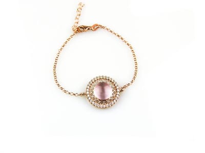 model Rondo armband in zilver roze verguld met tussenstuk roze cabochon en cubic zirconia