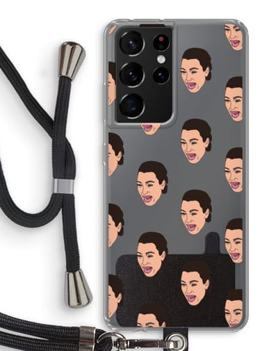 Case Company® - Hoesje met koord geschikt voor Samsung Galaxy S21 Ultra hoesje met Koord - Ugly Cry Call - Telefoonhoesje met Zwart Koord - Bescherming aan alle Kanten en Over de Schermrand