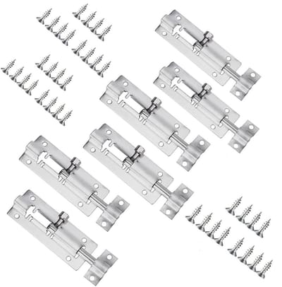 Dailygoods- Schuifbout Roestvrij Staal - 6 Stuks - Deurslot - Bevestigingsschroeven - Duurzaam - Eenvoudig te Installeren - Afmetingen 8,7 cm x 2,7 cm