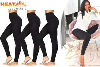 Heat Essentials - Thermo Legging Dames - 3 Stuks - Zwart - M/L - Thermo Ondergoed Dames - Fleece Panty - Seamless - Naadloze Sportlegging Dames - Dikke Dames Legging voor buiten of binnen met fleece afwerking - Shapewear Dames - Licht Corrigerend