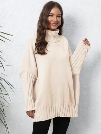 ASTRADAVI Winter Mode - Trui - Dames Gebreide Coltruien - Warme en Stijlvolle Oversized Pullover Sweater - One Size - Beige