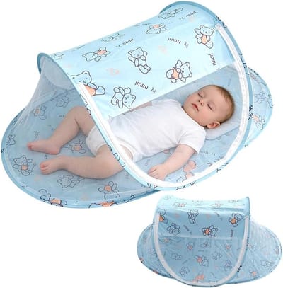 Baby Klamboe Tent - Draagbare Wieg - Insecten Buiten - Opvouwbaar Ontwerp - 108 x 60 x 38 cm - Blauw