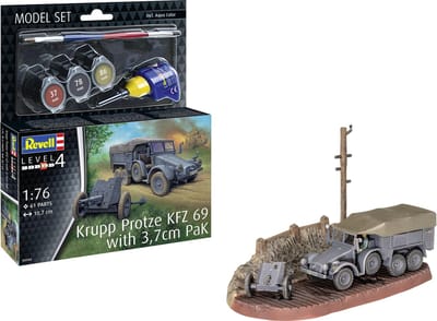 Revell Modelbouwpakket Militaire voertuigen - 63344 Krupp Protze KFZ 69 met 3,7cm Pak - Model Set Plastic - 1:76 - Modelbouw