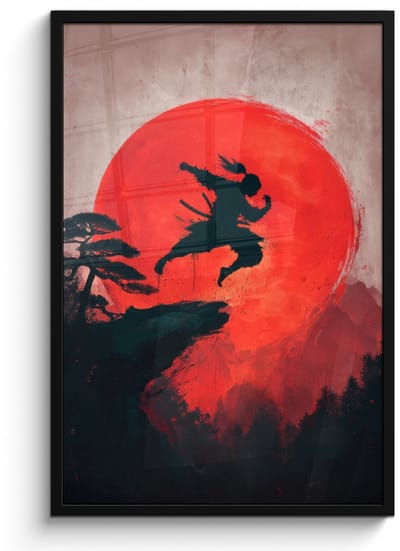 Poster in lijst - Fotolijst 60x90 cm - Posters - Zon - Krijger - Bomen - Bergen - Posterlijst zwart - Decoratie - Wanddecoratie woonkamer - Muurdecoratie slaapkamer