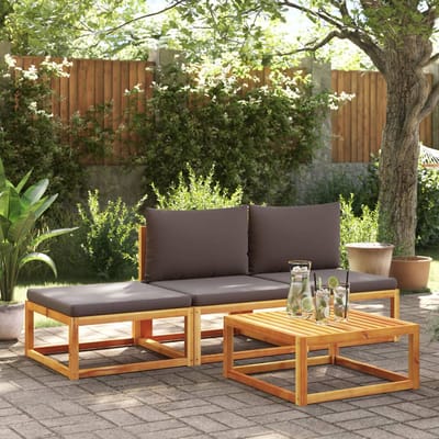 vidaXL - Tuinvoetenbank - met - kussen - 65x65x29 - massief - acaciahout