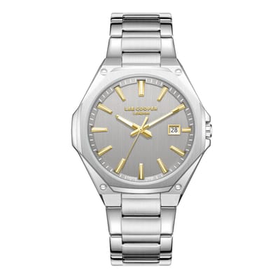 Lee Cooper LC08252.360 - Horloge - Polshorloge - Analoog - Heren - Mannen - Stalen band - Metaal - Achthoek - Strepen - Datumaanduiding - Beige - Zilverkleurig - Goudkleurig - Wit - Zwart
