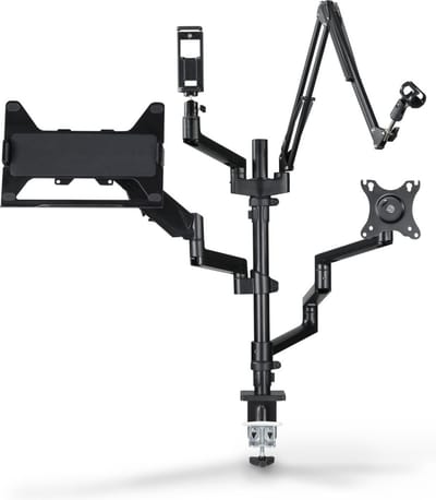 Hama Monitorarm - 4 armen - in hoogte verstelbaar - zwenk, kantelbaar - voor streamingsetup - Zwart
