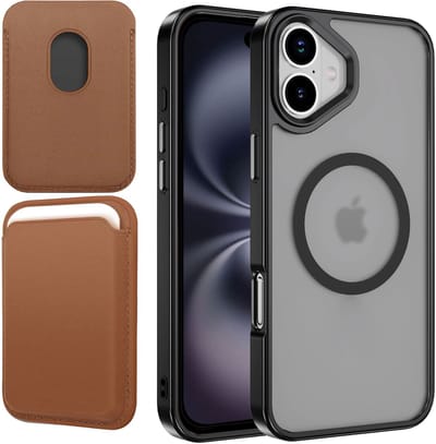 Hoesje + Pasjeshouder geschikt voor iPhone 16 - Portemonnee geschikt voor MagSafe - Magnetisch - Pasjes Houder - Creditcardhouder - Bruin