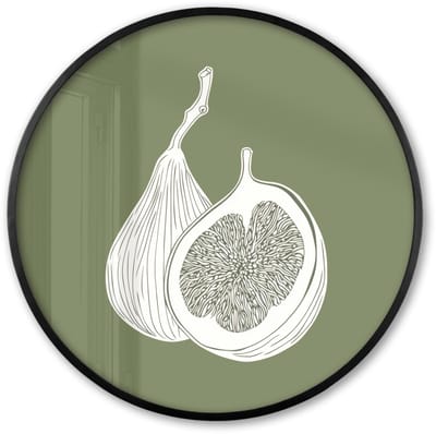 Poster in lijst Rond - Fotolijst 60x60 cm - Posters - Vijgen - Minimalistisch - Getekend - Mosgroen - Ronde posterlijst zwart - Decoratie - Wanddecoratie woonkamer - Muurdecoratie slaapkamer