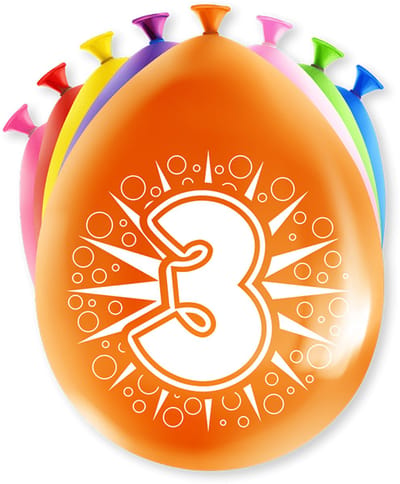 Happy Party ballonnen 3 jaar (8 stuks)