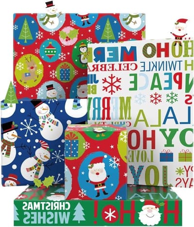 Dailygoods- Kerstinpakpapier set van 4 - inpakpapier verjaardag - inpakpapier kinderen - inpakpapier rollen - inpakpapier verhuizen - 50 x 70 cm vellen