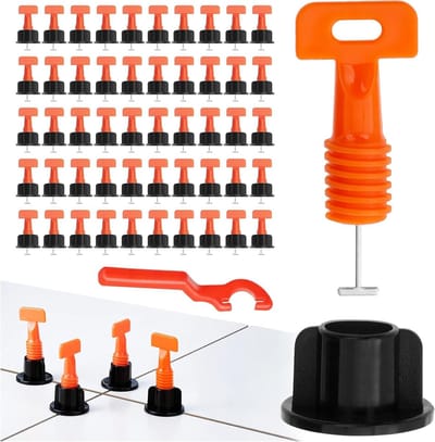 Tegelnivelleringssysteem - Afstandhouders clips - Vloer leggen - Herbruikbaar en verstelbaar - 50 stuks - Oranje/zwart