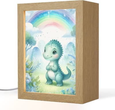 Nachtlampje 15x20 cm - Kinder lampje - Dino - Baby - Regenboog - Pastel kleuren - Tafellamp kinderkamer - Slaapkamer lamp - Bedlamp kinderen - Kinderlampje stopcontact - Wandlamp babykamer - Nachtlampjes