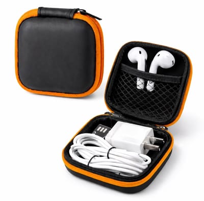 Oortjes Opberg Hoesje Voor Earphnes I Case Voor In-ear koptelefoon I Oortyejs Case | Headphone Organizer | Opbergcase Laadkabels I Zwart/Oranje