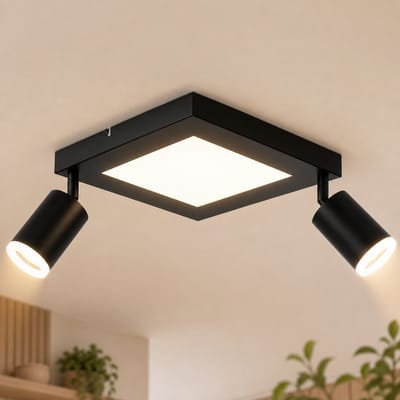 NETTLIFE Opbouwspot LED - 2-lichts - GU10 Fitting - zwart - vierkant - 330° draaibar Plafondspot - 3000K Warm Wit Licht - 20W - Moderne Keukenlamp - Metaal - voor Slaapkamer | Hal | Woonkamer - L 25cm