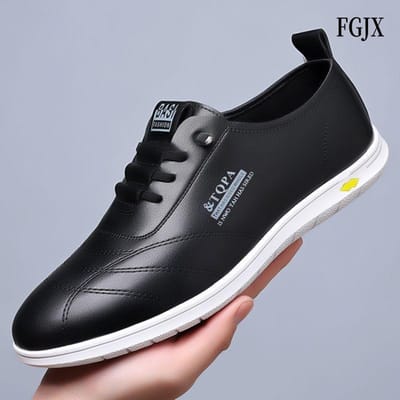 Leren Schoenen Heren Casual Leren Schoenen Ademende Schoenen Heren Zachte Zool Zachte Sportschoenen Casual Veterschoenen Herenschoenen 44 black