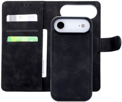 CaseMania Bookcase hoesje geschikt voor iPhone 17 Air - Effen Zwart - Kunstleer - 2-in-1 Magnetisch Uitneembaar Design - Compatible met MagSafe