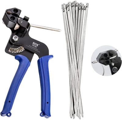 GELLDG Metalen Kabelbindertang – Inclusief 100 roestvrijstalen kabelbinders – 4,6 x 300 mm – Metalen binders & montagetool – Geschikt voor kabelbundeling, industriële en agrarische toepassingen
