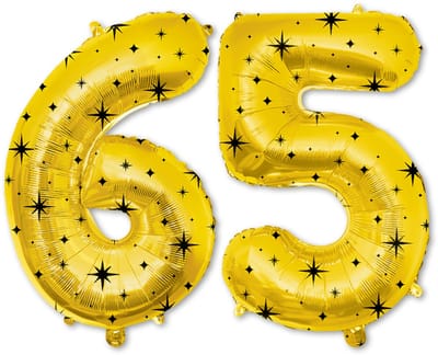 LUQ – Folieballonnen Cijfer 65 – Goud-Zwart – Verjaardag Decoratie – Cijfer Ballon – Feest Versiering – Helium Geschikt