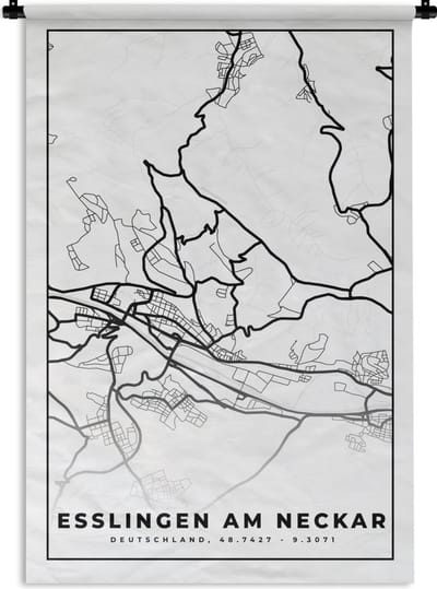 Wandkleed - Wanddoek - Esslingen am Neckar - Plattegrond - Stadskaart - Kaart - 120x180 cm - Wandtapijt