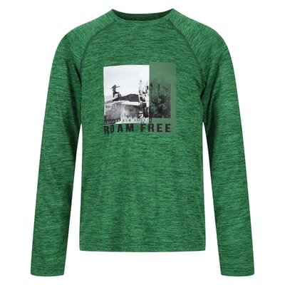 Regatta Burnlee Roam Free Graphic Print Marl T-Shirt voor kinderen/Kinderen (Veld Groen)