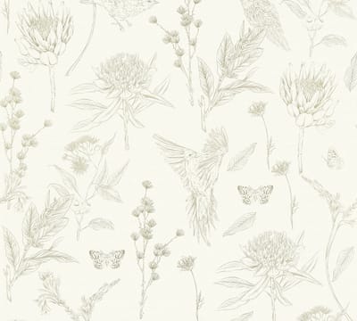 VOGELS EN VLINDERS BEHANG | Botanisch & Dieren - Wit Groen - Living Walls Drawn Into Nature