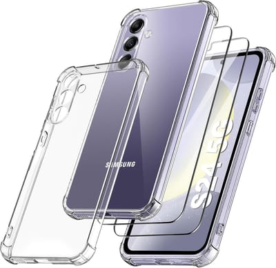 Hoesje geschikt voor Samsung Galaxy S24 Hoesje transparant - Anti Shock silicone hoesje Galaxy S24 case met 2 Pack Screenprotector tempered glass voor Samsung S24