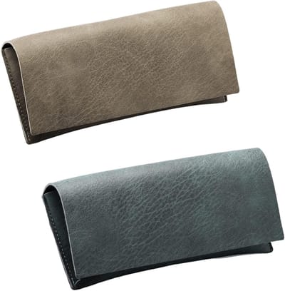 Dames Bril Etui Set van 2 - Zachte en Draagbare PU Leren Brillen Pouch met Microvezeldoek en Opbergtas, Grijs en Bruin, One Size, Perfect voor Reizen en Bescherming van Brillen