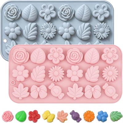 Mini Candy Mallen van Silicoon, 2 Stuks Bloem en Bladeren Mallen voor Chocolade, Gelatine en Zeep Maken